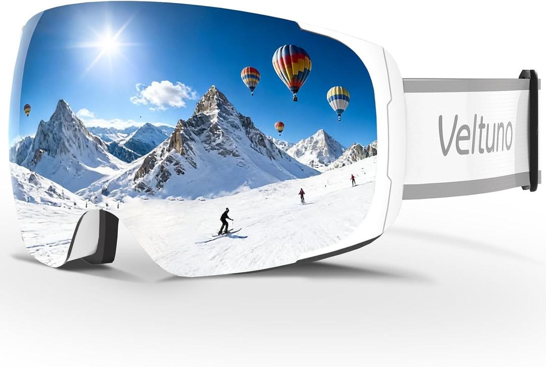 Ski Goggles for Men Women Adult & Youth, OTG Snowboard Goggles Anti Fog, Snow Goggles UV Protection Wide Vision (White Frame/Revo Silver Lens (Vlt 10.2%))