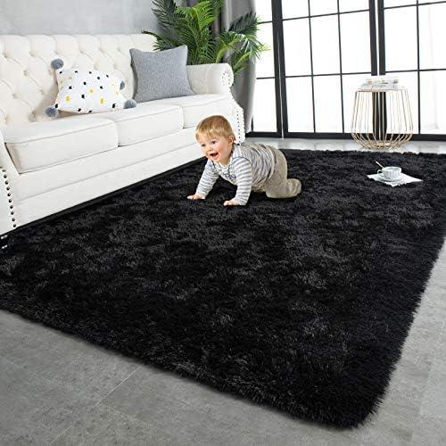 TWINNIS Super Soft Shaggy Rugs Fluffy Carpets, 8x10 Feet, Indoor Modern Plush Area Rugs for Living Room Bedroom Kids Room Nursery Home Decor, Upgrade Anti-Skid Rectangular Fuzzy Rug, Black