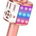 Karaoke Microphone for Adults, Wireless Bluetooth Microphone for Singing Portable Karaoke Machine Handheld with LED Lights, Gift for Kids Adults Birthday Party, Home KTV(Rose Gold)