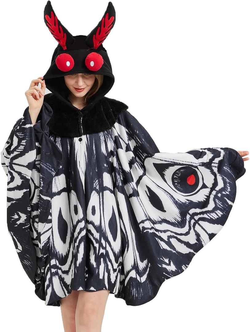 Unisex Mothman Costume Mothman Hooded Halloween Costumes Party Cape Cosplay (Black and White)
