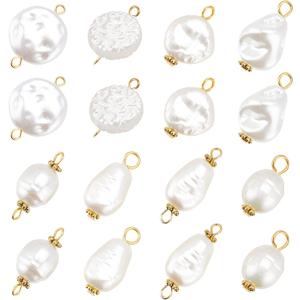 PandaHall 80Pcs Pearl Pendant Connectors, 8 Style Irregular Pearl Bead Links White ABS Plastic Pearl Bead Pendants Pearl Acrylic Links with Golden Pins for Earring Bracelet DIY Jewelry Making