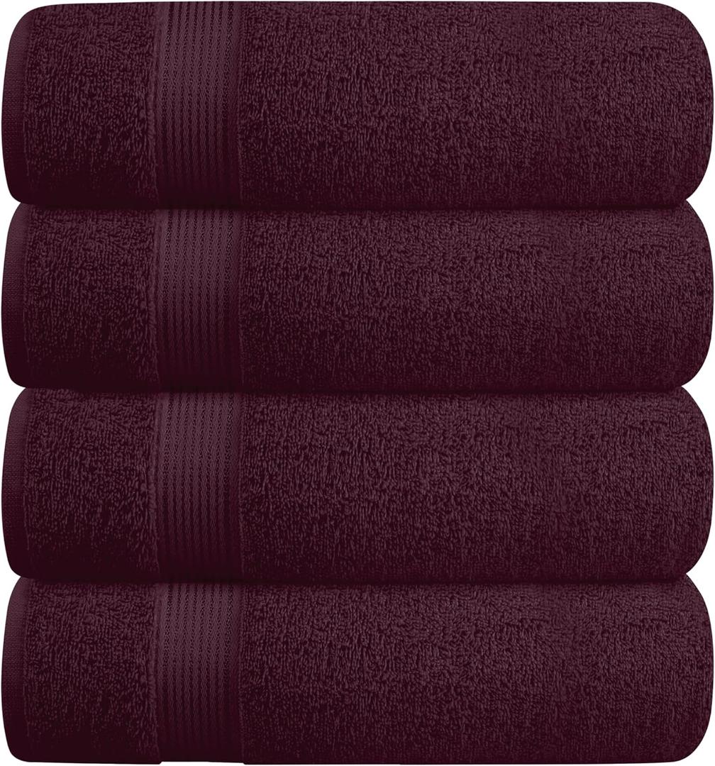 BELZZI Home Ultra Soft 4 Pack Oversized Bath Towel Set 27x54, Cotton Compact Bath Towels, Highly Absorbant Eco-Friendly Quickdry & Lightweight Towel, Ideal for Gym Travel Camp Pool - Burgundy