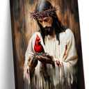 Jesus and Cardinal Canvas Wall Art Jesus Saves Cardinalis Painting Decor Picture Christian God Thorns Red Birds Posters Prints for Dining Living Prayer Room Kitchen Church Wall Bedroom Decoration 10"L x 8"W