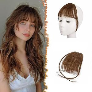 BARSDAR Real Human Hair Clip in Bangs - Human Hair Clip in Bangs for Women - Light Blonde Wispy Bangs Extensions Fringe with Temples Dyeable Real Hair Bangs Hairpieces - Brown Blonde