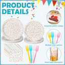 Newtay 96 Pcs Donut Plates and Napkins Party Supplies Include Sprinkles Paper Plates, 2 Ply Cocktail Napkins, Plastic Forks Disposable Tableware for Baby Shower Birthday Party Decorations for 24 Guest