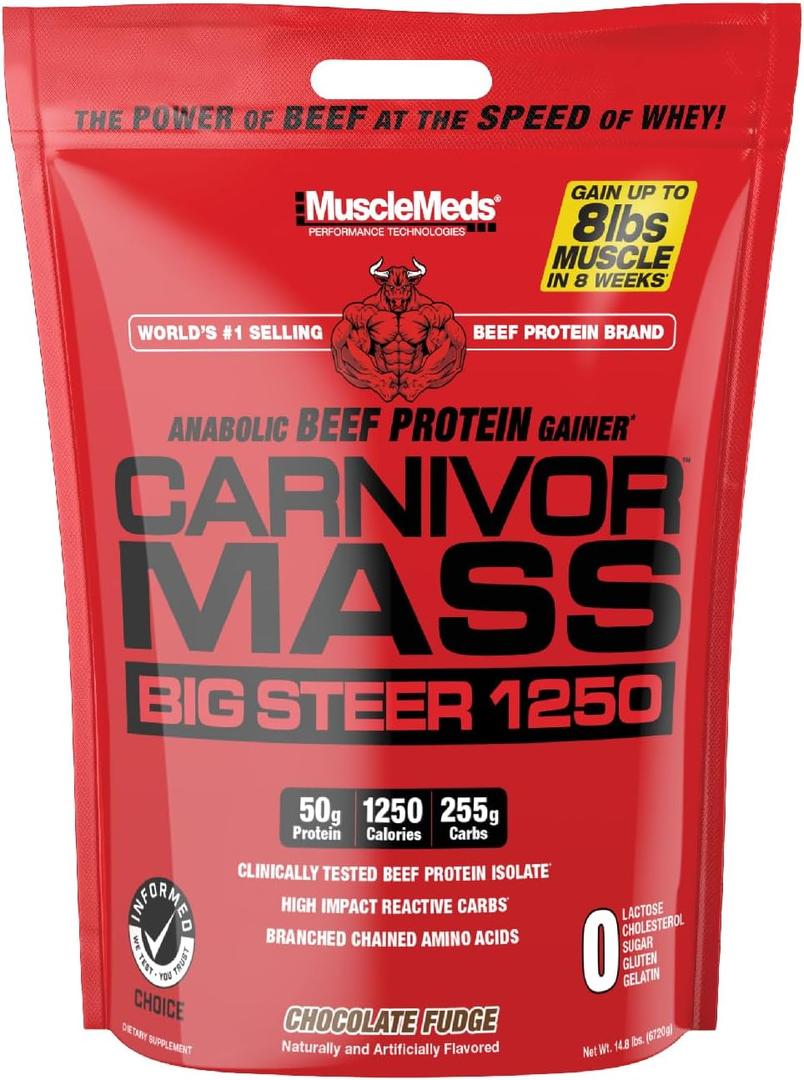 MuscleMeds Carnivor Mass Chocolate Big Steer 1250, 15 Lb (Packaging May Vary), Best By 08/28