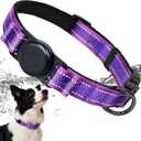 AirTag Dog Collar, IP68 Waterproof Air Tag Dog Collar Holder, Reflective, Ultra-Durable, Comfortable Padded, Heavy Duty Dog Collars, Purple-L