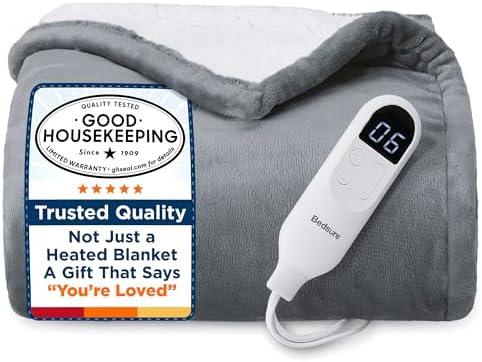 Bedsure Heated Blanket Throw Blanket - Fast Heating Electric Blanket, Soft Flannel Heated Throw with 4 Time Settings, 6 Heating Settings, Warm Gifts for Grandma & Grandpa (50x60 inches, Grey)