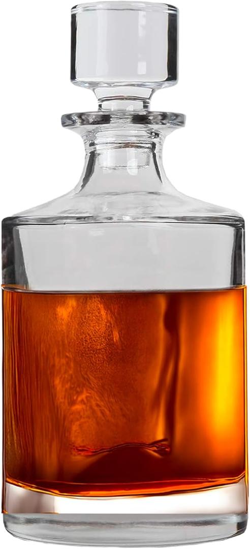 Lily's Home Glass Decanter with Stopper - 26 Oz Whiskey Decanter for Bourbon, Brandy & Scotch - Elegant Round Design, Lead-Free Crystal Glass - Gift for Men, Dad, Whiskey Lovers