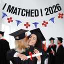 I Matched 2026 Banner, Happy Match Day Banner, Residency Match Day Sign, 2026 Doctor Nurse Medical School Graduation Party Decorations Supplies, Black Glitter