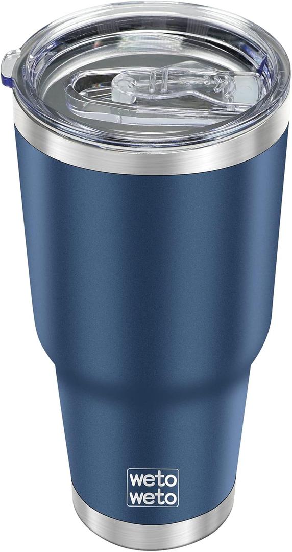 WETOWETO 30oz Tumbler with Lid, Stainless Steel Vacuum Insulated Water Coffee Tumbler, Double Wall Powder Coated Travel Mug Thermal Cup for Home Outdoor (Navy Blue)
