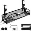 Under Desk Cable Management Tray Small Clamp-Mounted Wire Organizer & Cord Management Under Desk Rack, No-Drill Metal Cable Organizer for Home Office (Black)