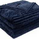 Sherpa Fleece Adult Weighted Blanket with Ribbed Stripes, 15 Pounds Dual Sided Soft Plush Blanket for Couch Bed Sofa, Heavy Thick Blankets with Ceramic Beads Great for Sleep, Navy Blue, 48" x 72"