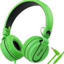 rockpapa 950 Wired Headphones for Kids Girls Boys for School Classroom with Microphone, On-Ear Foldable Corded Headphones with Jack 3.5mm for Laptop Computer Tablet Chromebooks Black Green (Green/Black)