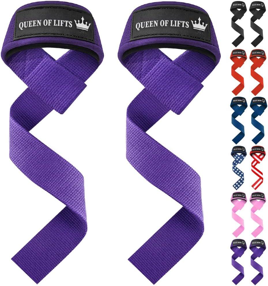 TECEUM Lifting Straps for Weightlifting Gym Strength Training - Wrist Straps with Neoprene Padded Cotton - Men & Women  Ideal for Powerlifting, Bodybuilding & Deadlifts (18" - Queen Of Lifts, Purple)