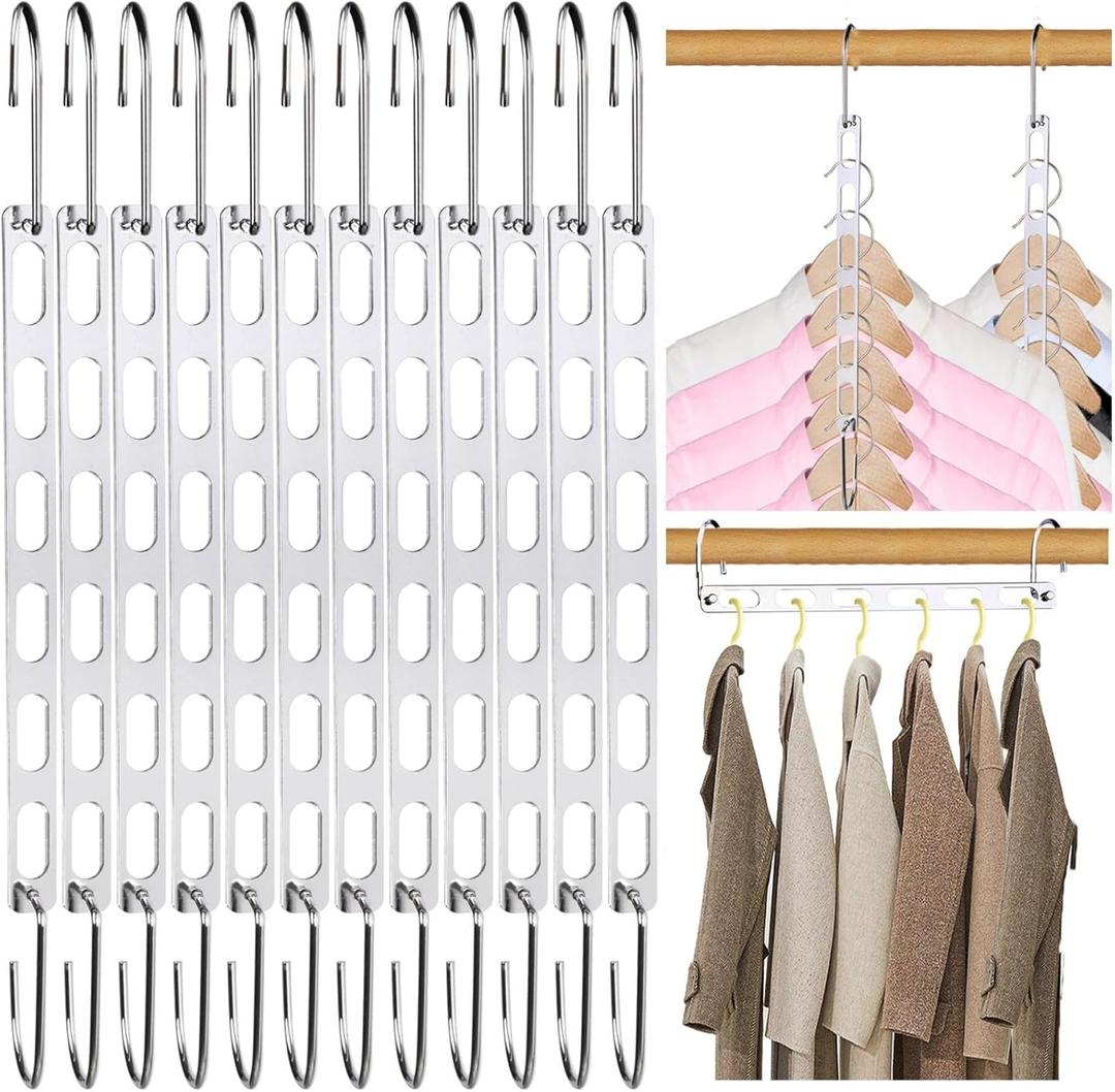 12 Pack Space Saving Hangers for Clothes, Collapsible Metal Hangers Organizer, Clothes Space Savers, Closet Organizers and Storage, Dorm Room Essentials (Silver)