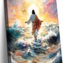 KYHDCJUB Jesus Walking On Water Wall Art Christian Spiritual Painting Wall Decor Jesus Christian Picture Prints Religious Prints Artwork for Living Room Bedroom Church Decor 12x16 Inch Ready to Hang