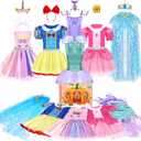 EULRGAUS Princess Dress Up, Dress Up Clothes for Girls 3-6, Cosplay Princess Costume Gift Set with Princess Dresses and Princess Toys, Pretend Play Toddler Girl Toys, Halloween Christmas Birthday Gift