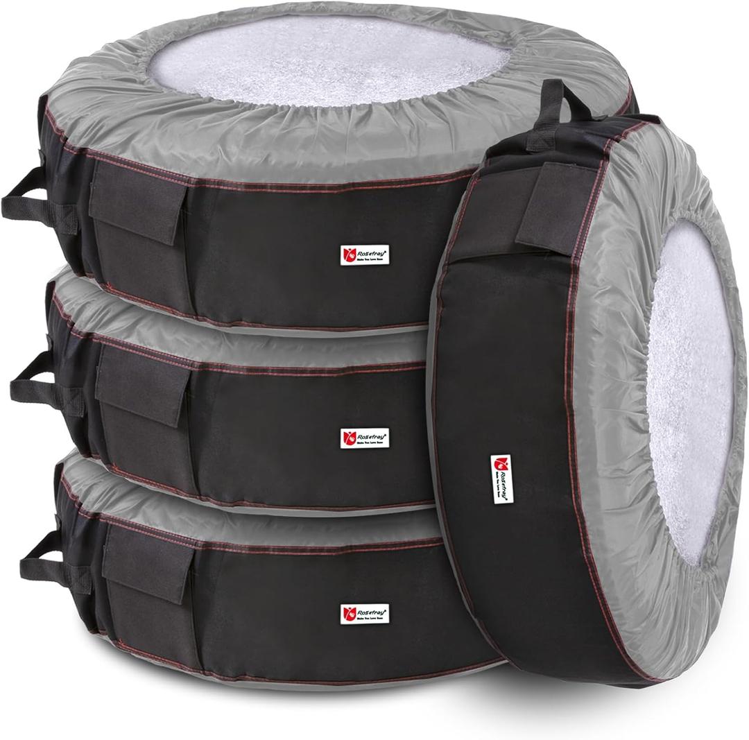 Rosefray Seasonal Tire Totes, Spare Tire Cover, Portable Winter Wheel, Handle for Easy Transportation, Fits Tires Tire Diameters 21 to 31.5, Set of 4 Bags Gray