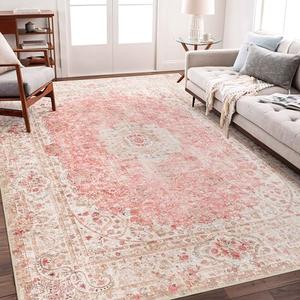 Castage 5x7 Area Rugs Washable,Pink Rug for Living Room Bedroom Kitchen,Large Boho Vintage Bohemian Distressed Carpet Non Slip,Blush