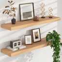 FLYJOE Floating Shelves for Wall, USA-Sourced Oak Wood 36 Inch Long Wall Shelves Set of 2, Natural Wooden Wall Mounted Picture Ledge Shelf, Nursery Book Storage Shelf Kids Bookshelf, Display Shelf