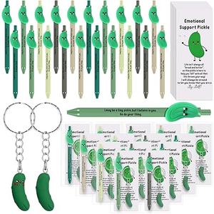 Sayglossy 20 Set Valentine's Day Employee Appreciation Gifts Bulk Pickle Keychain for Coworker with Thank You Cards Fancy Pens Emotional Support Pickle Bulk Inspirational Gifts for Employees Coworker
