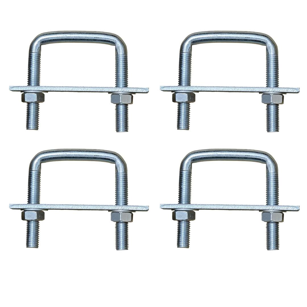 4 Pack Square U-Bolts for Trailer- Galvanized Steel Clamp Set, Fits 2/2.5/3/3.5/4 Inch Wide Leaf Springs, 0.5in Heavy Duty Large Diameter U-Bolt (3in Inner Width)