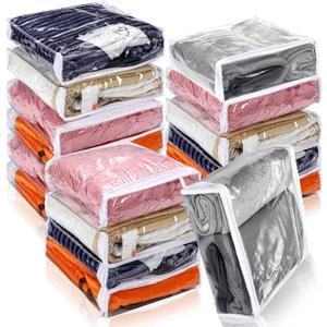 Kingdder 16 Pcs Clear Zippered Storage Bags Plastic Sweater Bags with Zipper 12 x 12 x 4 Inch Vinyl Sheet Organizer and Storage for Clothing Blankets Sheet Linen Bed Pillow Cube Organizer