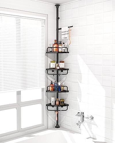 4 Layer Corner Shower Caddy, Stainless Steel ​Constant Tension Pole Shower Organizer, Adjustable Corner Shower Shelf, Rustproof 3.3 to 9.8 ft