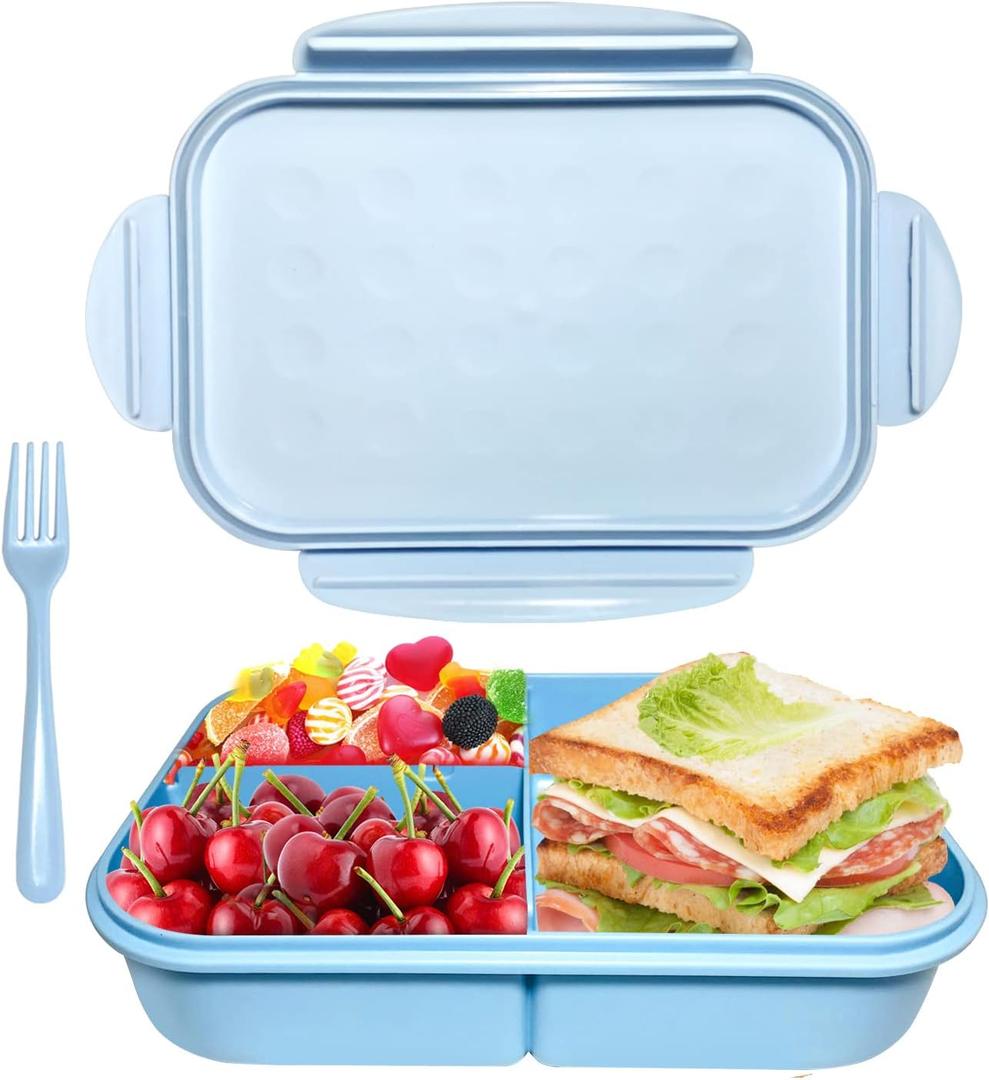 ASYH Bento Box Upgraded 3 Compartment Lunch Box with Utensils, Leakproof Lunch Containers for Adults Office, BPA Free and Microwave Safe (Blue-1150ML)