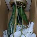 Oairse Artificial White Phalaenopsis Orchid Flower Arrangements Faux Orchid Flower in Gold Pot Orchid Centerpiece for Dining Room Table