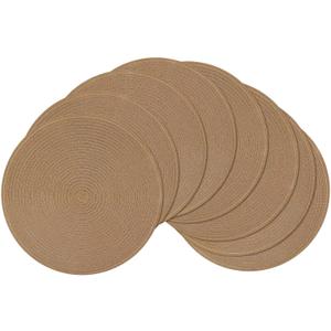 SHACOS Round Braided Placemats Set of 8 Washable 15 inch Round Table Mats Woven Place Mats for Dining Table (Brown, 8)