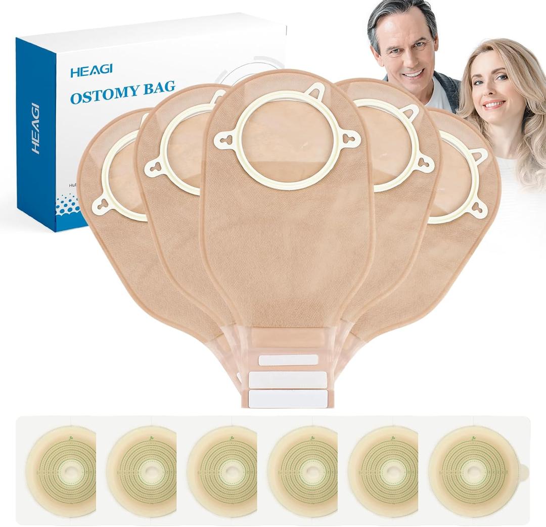 22pcs Ostomy Supplies Colostomy Bags, 2-Piece Colostomy Bags, Two-Piece Drainable Pouches with Closure for Ileostomy Stoma Care, Cut-to-Fit, 70mm Max (16 x Ostomy Bags+ 6 x Skin Barrier
