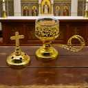 Solid Brass Color Incense Burner with Cross Lid - 6 Inch Charcoal Censer for Catholic Church, Home Altar - Thurible for Frankincense, Resin, Bakhoor