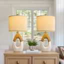 OYEARS 22 Boho Table Lamps for Bedroom Living Room Upgraded Set of 2 Medium Farmhouse Rattan Table Lamps, Rustic Home Decoration Nightstand Bedside Lamp for Office (Not Include Bulbs)