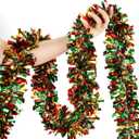 50 Feet Christmas Tinsel Garland Metallic Twist Shiny Hanging Garland for Christmas Tree Decorations Holiday Home Indoor Outdoor Decoration - Red Green Gold