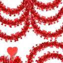 50FT Valentine's Day Decorations, Red Valentines Heart Tinsel Garland Shiny Metallic Valentines Garland for Home Tree Mantel Fireplace Stairs Outdoor Indoor Wedding Galentine's Day Decorations
