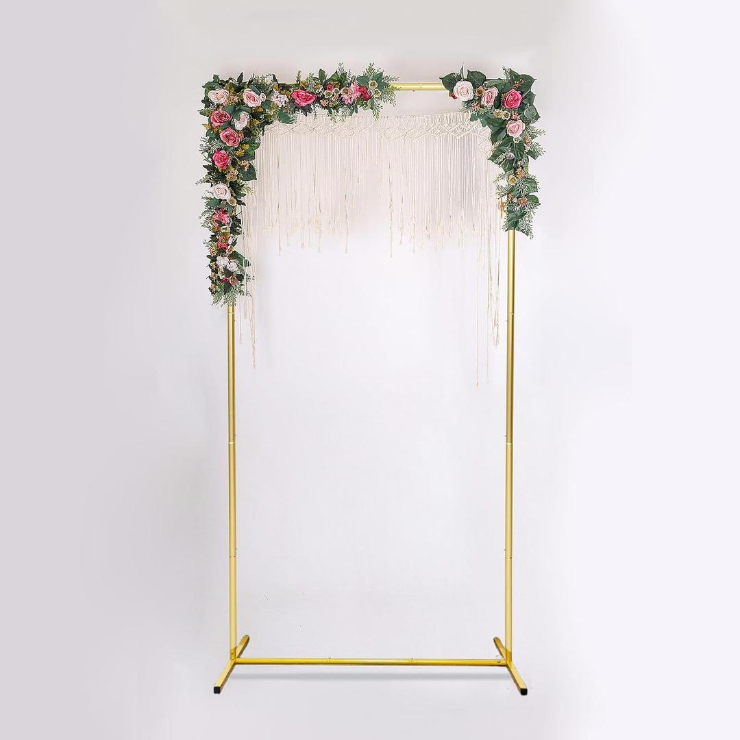 Wedding Square Balloon Arch Stand, Gold Backdrop Stand 6.6 x 3.3 FT Metal Party Frame for Wedding Ceremony Bridal Archway Birthday Party Decoration