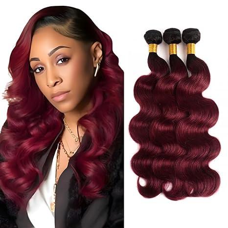 GLSMOSNW Burgundy Bundles Human Hair 14 16 18 Inch 99j Body Wave Bundles Unprocessed Brazilian Virgin Human Hair Extensions Burgundy Body Wave Bundle