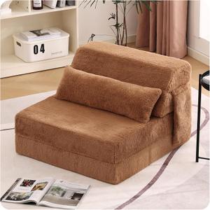 Tiita Folding Sofa Bed  Single Size Mattress Sleeper Chair Plush Fabric with Side Pocket, Floor Lounger Chair Bed for Living Room,Guest Room,Dorm,Apartment,Upstairs Loft,Home Office,Brown