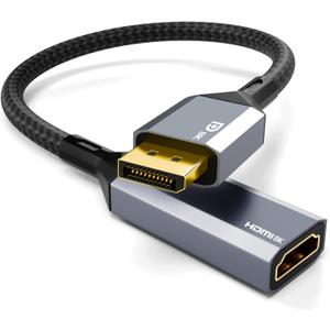 8K Display Port 1.4 to HDMI 2.1 Adapter 4K@120Hz 8K@60Hz Unidirectional DP to HDMI Converter Male DisplayPort to Female HDMI for PC Laptop Monitor TV