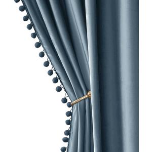 MIULEE Blue Pom Pom Velvet Curtains for Kids Bedroom/Living Room Darkening Thermal Insulating 84 Inches Long Blackout Curtains with Rod Pocket for Boy Room/Nursery/Home Theater Set of 2 Slate Blue