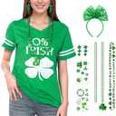 Joyesplay St Patricks Day Shirt Women V-Neck Short Sleeve Summer T-Shirt Lucky Irish Shamrock Graphic Tees Tops Set, XL