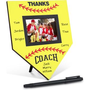 Softball Coach Gift from Team Softball Signable Picture Frame Thanks Coach Gift Fits 4 x 6 Inches Photograph, Coaches Appreciation Home Plate Plaque