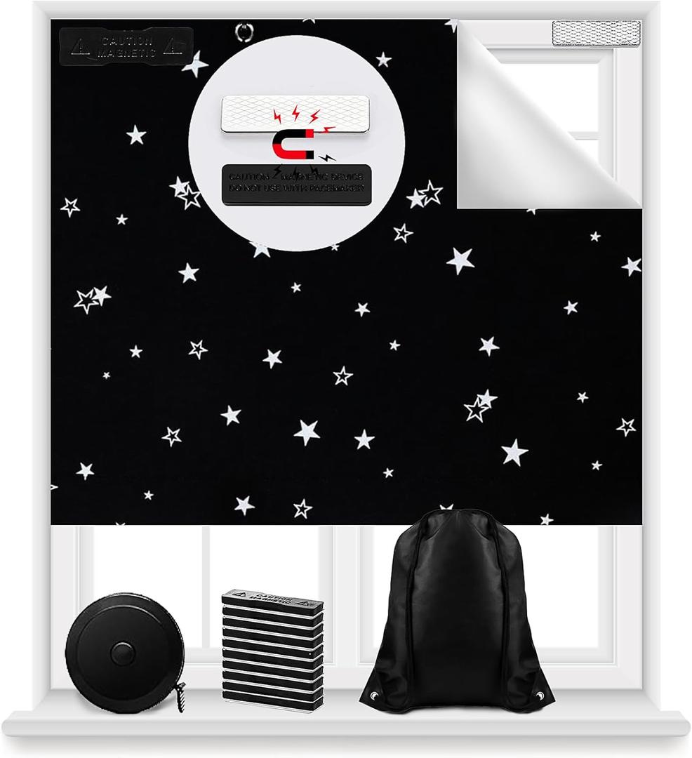 Magnetic Blackout Shades Temporary Blackout Curtains 100% Blackout Blind Window Cover for Windows and Doors, Cut to Any Size/Shape (118"x57") (Moon & Stars)