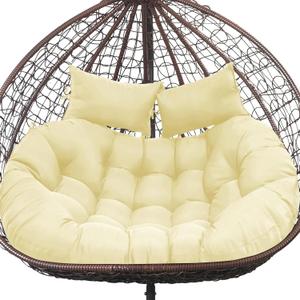 Outdoor Double Egg Chair Cushion Replacement Waterproof Thickened Cotton Hanging Basket Egg Chair Cushion 55x35 Inch Universal Fit for Patio Wicker Swing Chair (Biege) (Cushion ONLY)