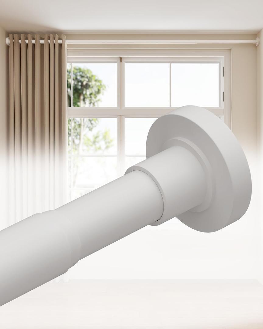 ALLZONE Tension Curtain Rods for Windows 66 to 120 Inch, White Curtain Rods No Drilling, Heavy Duty Extra Long Tension Rod for curtains, Outdoor Curtains Rod for Patio, Bedroom