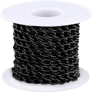 Jishi 16ft Aluminium Curb Chain Roll, Thick Twisted Chain Links, Black Plated Metal Craft Chain Curb Link Chain Spool for Jewelry Making Necklace Bracelet DIY Crafts, Jewelry Making Findings Supplies