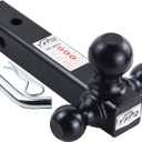 TOPTOW Trailer Hitch Tri-Ball Hitch Ball Mount with 1-7/8", 2" and 2-5/16" Black Tow Balls, Fits for 2-inch Hitch Receivers Black