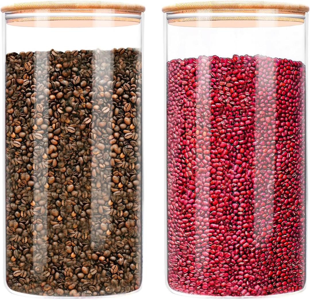 GTJ Large Glass Food Storage Containers with Lids, Glass Canisters 180oz [Set of 2], 1.4 Gallon Glass Jars with Bamboo Lids, Flour Sugar Storage Containers, Airtight Storage Containers for the Kitchen